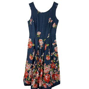 Lands End Floral Linen Sleeveless Tank Dress With Pockets Womens Size 2